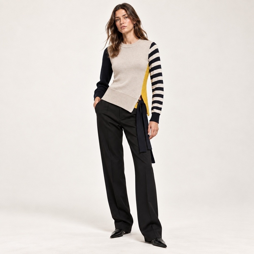 Monse Extrafine Merino Wool Asymmetrical Colorblock Tie Sweater Sz S